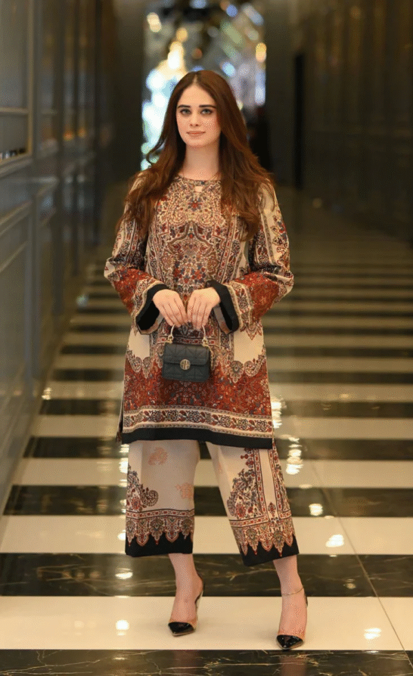 Classic Maroon & Beige Printed Two-Piece – Timeless Ethnic Elegance - Image 4