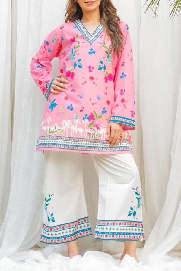 Women’s Pink Floral Printed Lawn 2-Piece Suit – Summer Collection 2025