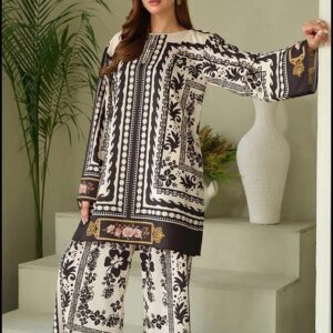 Women’s Black & White Printed Lawn 2-Piece Suit – Elegant Summer Collection 2025