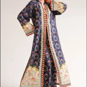 Navy Blue Baroque Printed Long Kurta – Elegant Luxe Statement Wear