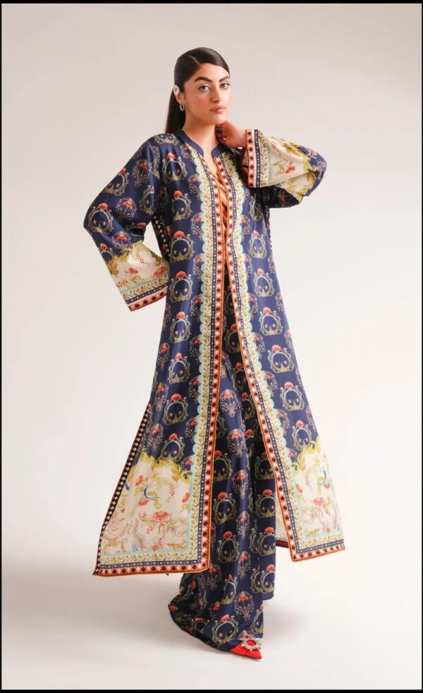 Navy Blue Baroque Printed Long Kurta – Elegant Luxe Statement Wear