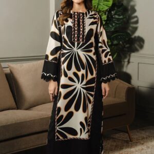 Black & White Abstract Floral Printed Kurta – Contemporary Chic Elegance
