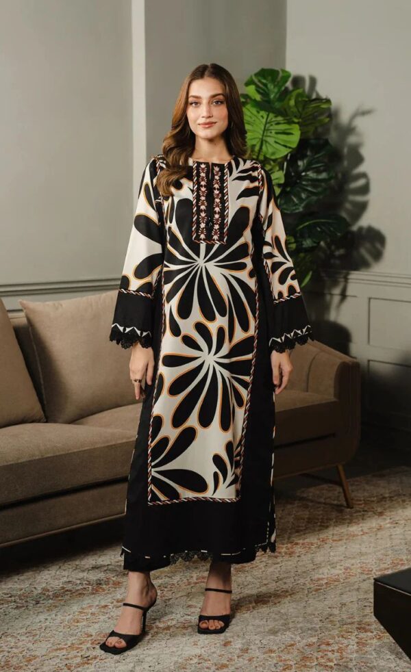 Black & White Abstract Floral Printed Kurta – Contemporary Chic Elegance