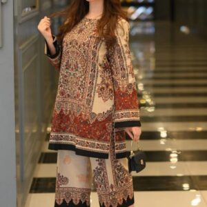 Classic Maroon & Beige Printed Two-Piece – Timeless Ethnic Elegance