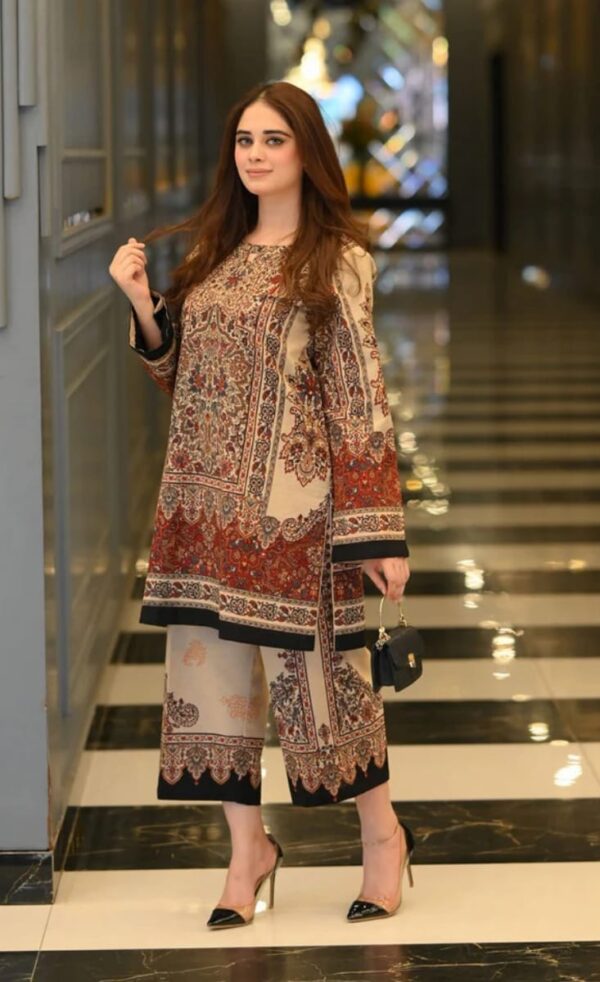 Classic Maroon & Beige Printed Two-Piece – Timeless Ethnic Elegance - Image 2