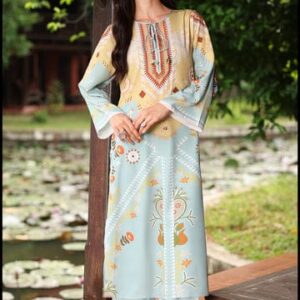 Pastel Blue Geometric Floral Printed Kurta – Soft Summer Elegance