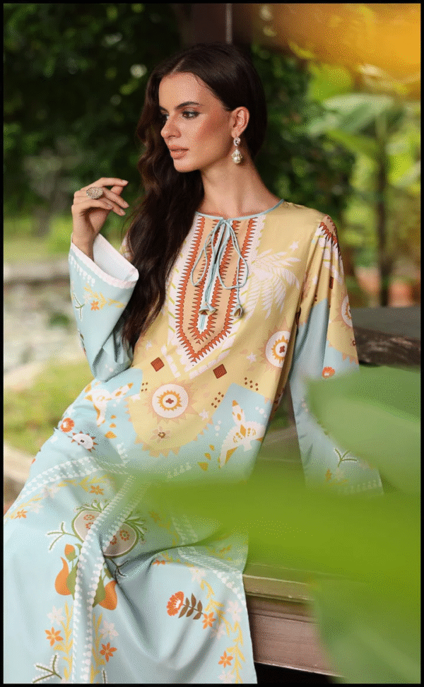 Pastel Blue Geometric Floral Printed Kurta – Soft Summer Elegance - Image 2