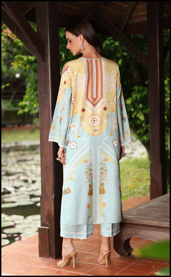 Pastel Blue Geometric Floral Printed Kurta – Soft Summer Elegance - Image 3